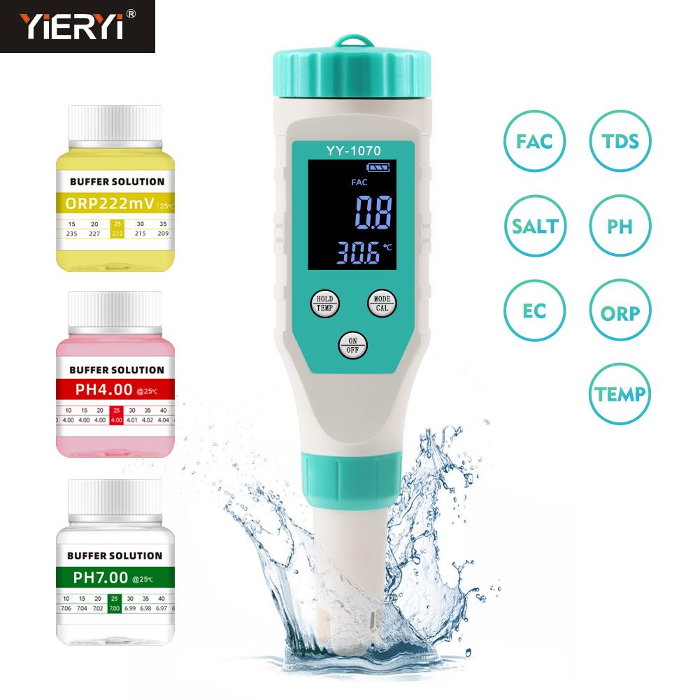 Marine Aquarium Water Testing - 디지털 PH/염소/ORP/EC/TDS/염분/온도/FAC 수영장 수질 모니터 pH